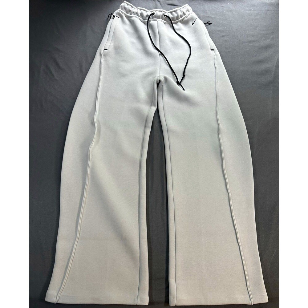 Nike Sweatpants XS Light Gray Wide Leg Open Hem Zip Pockets Drawstring Pants